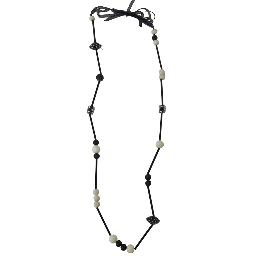 Handmade Long Beaded Necklace Black/White