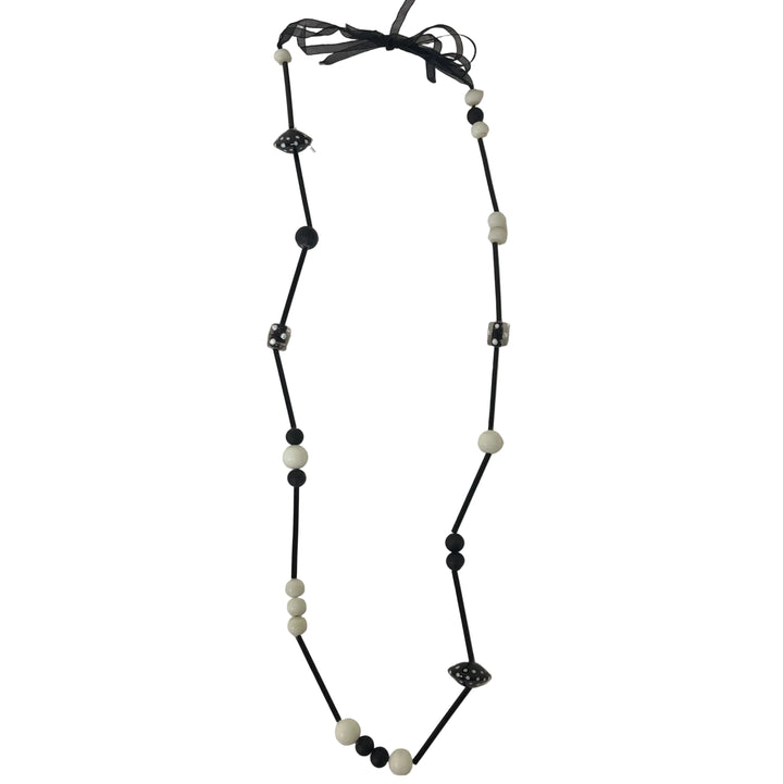Handmade Long Beaded Necklace Black/White