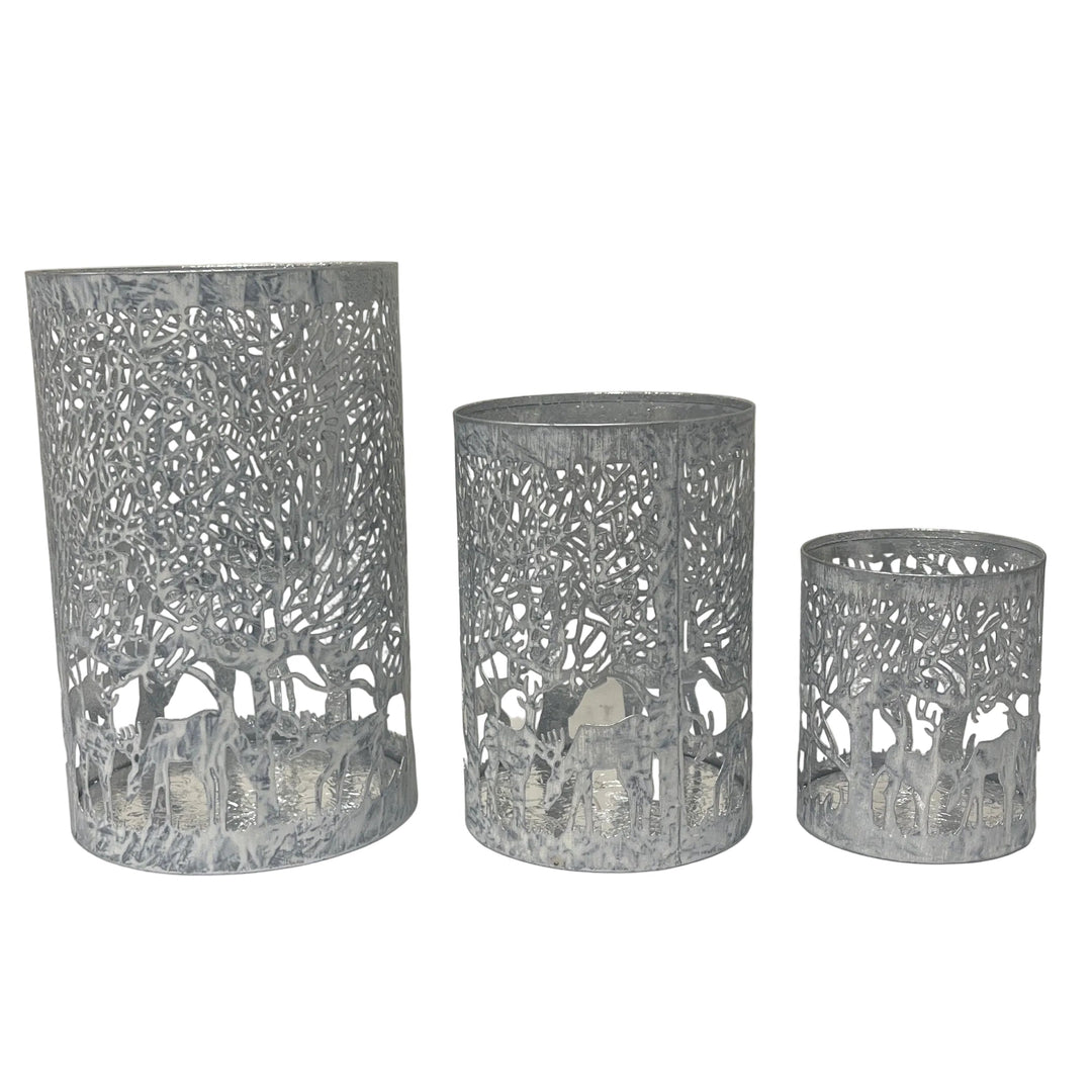 Set of 3 Deer Scenes Votives Silver