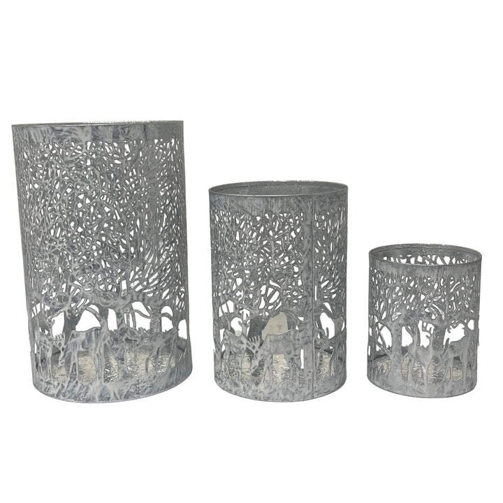 Set of 3 Deer Scenes Votives Silver