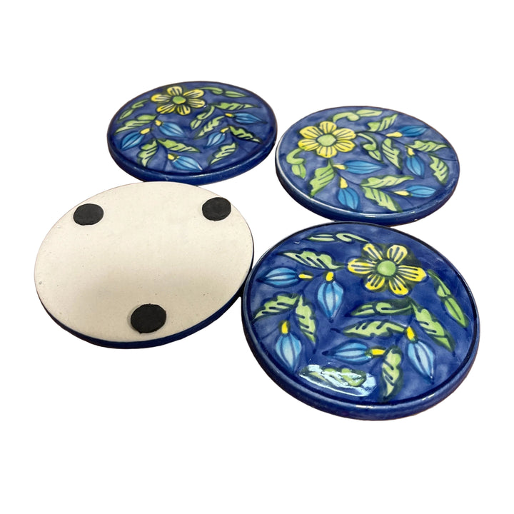 Set Of 4 Floral Glazed Coasters