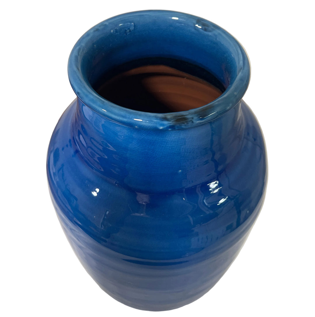 Medium Slim Terracotta Glazed Vase Bright Blue