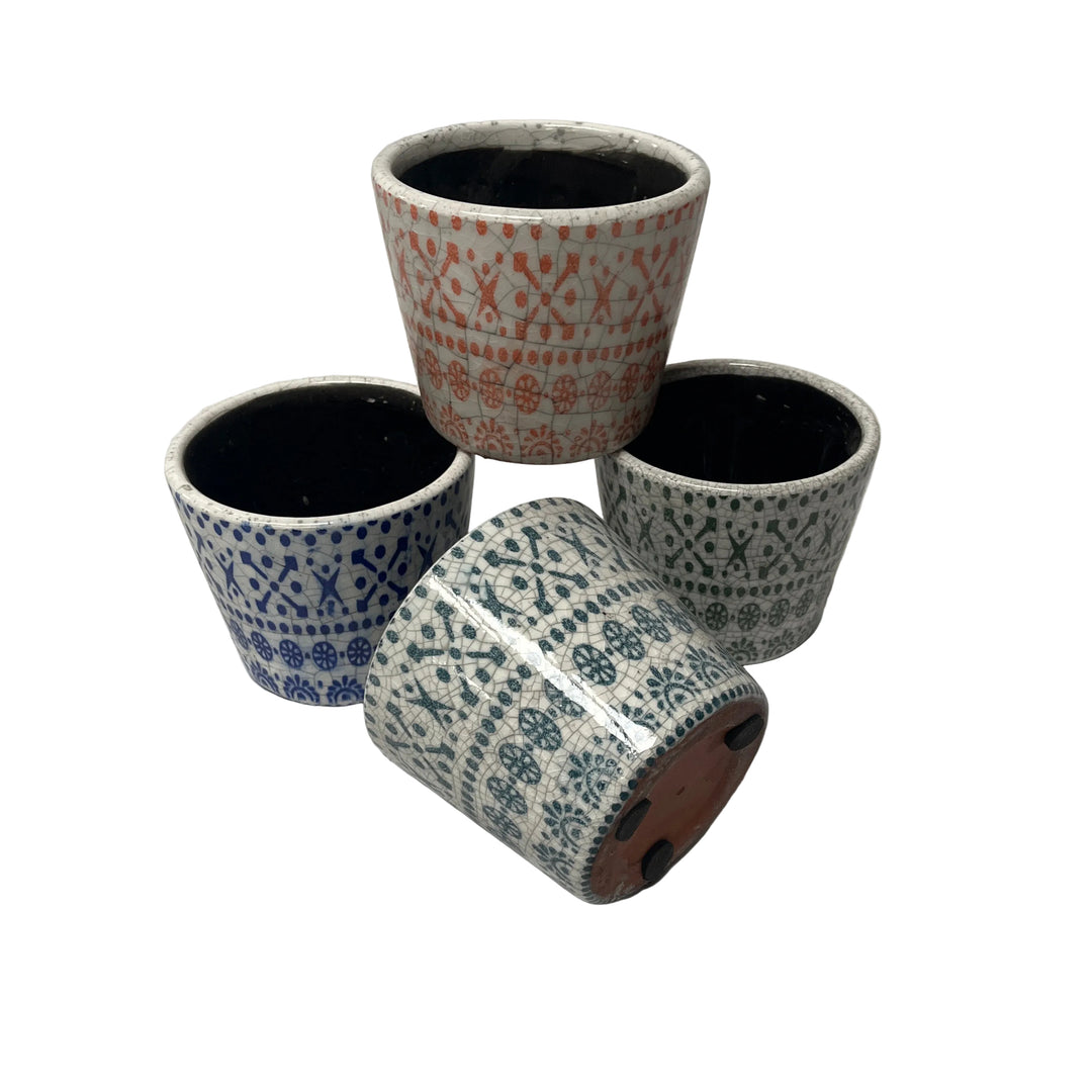 Set Of 4 Ceramic Plant Pots Multicoloured
