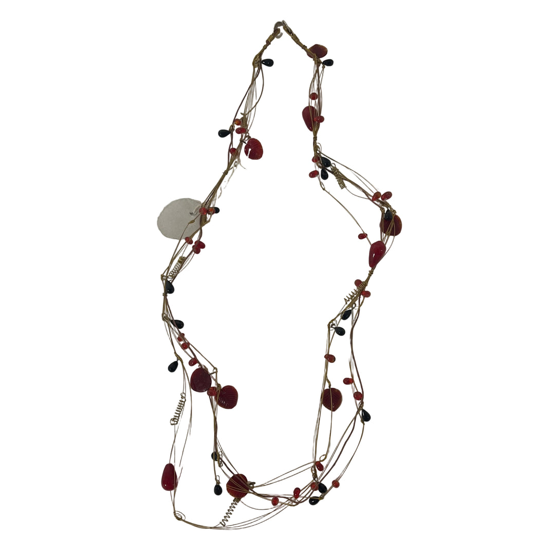 Handmade Wire Glass Beaded Necklace Red