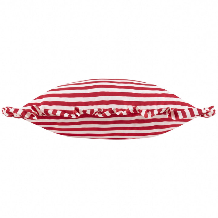 Millie Ruffle Striped Outdoor Cushion in Candy Red