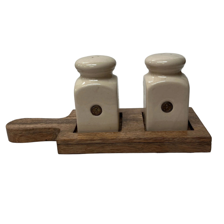 Salt & Pepper Pots on Wooden Board