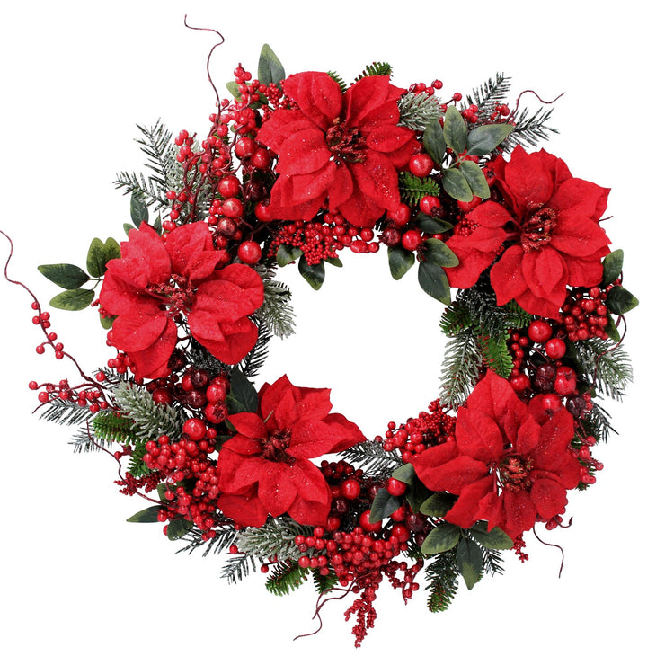 Poinsettia And Berry Christmas Wreath