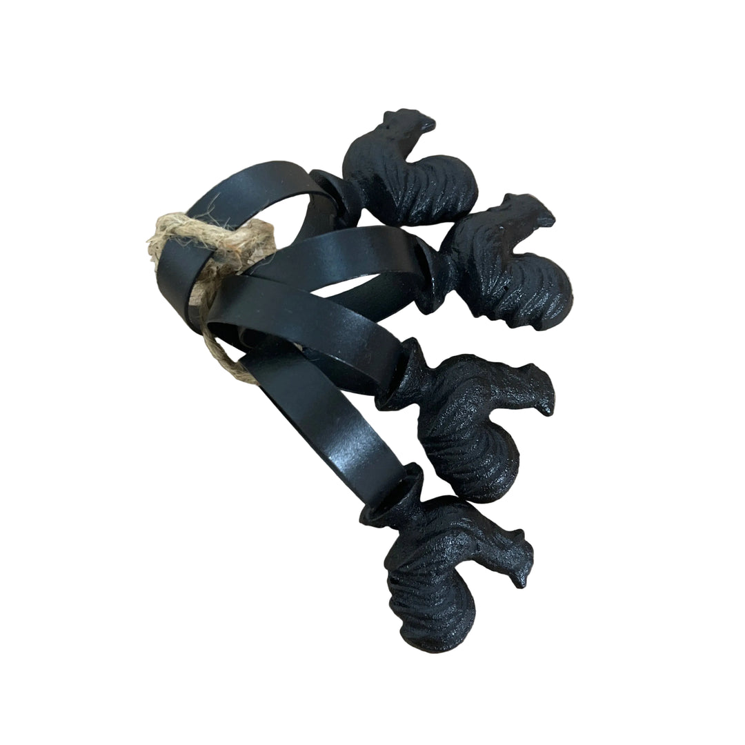 Set Of Four Metal Rooster Napkin Rings
