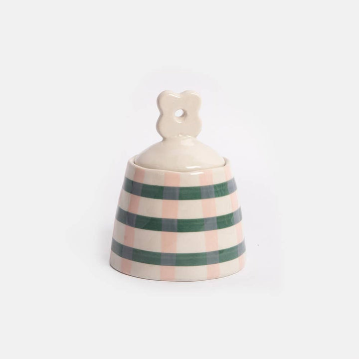 Pink/Teal Check Flower Lid Jar