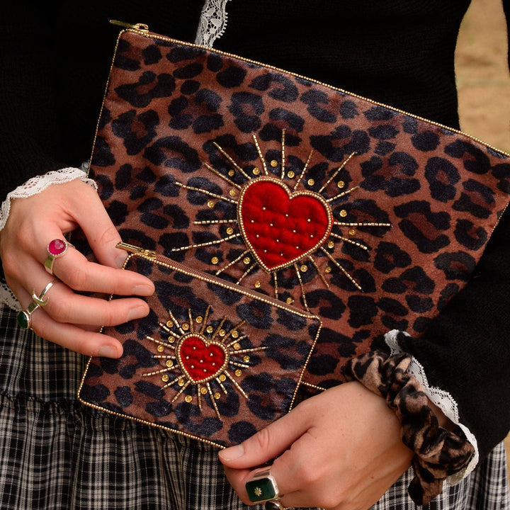 Leopard Heart Burst Large Pouch