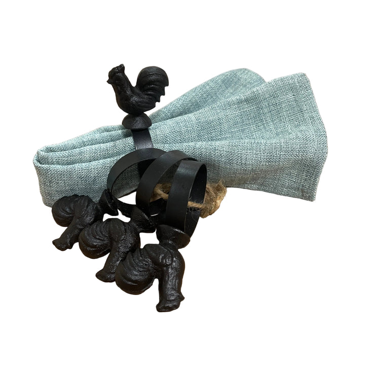 Set Of Four Metal Rooster Napkin Rings