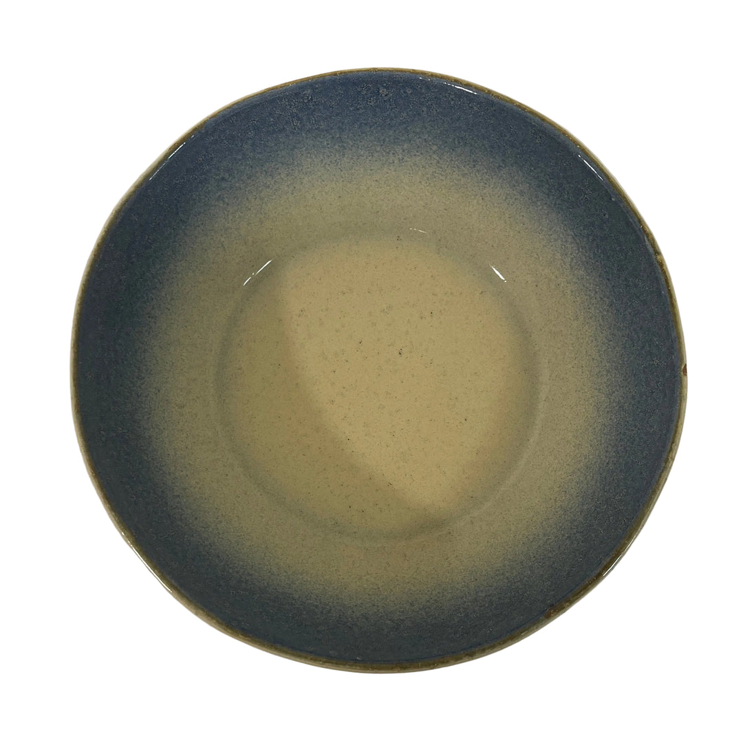 Set of 4 Large Shallow Bowls Blue Ivory