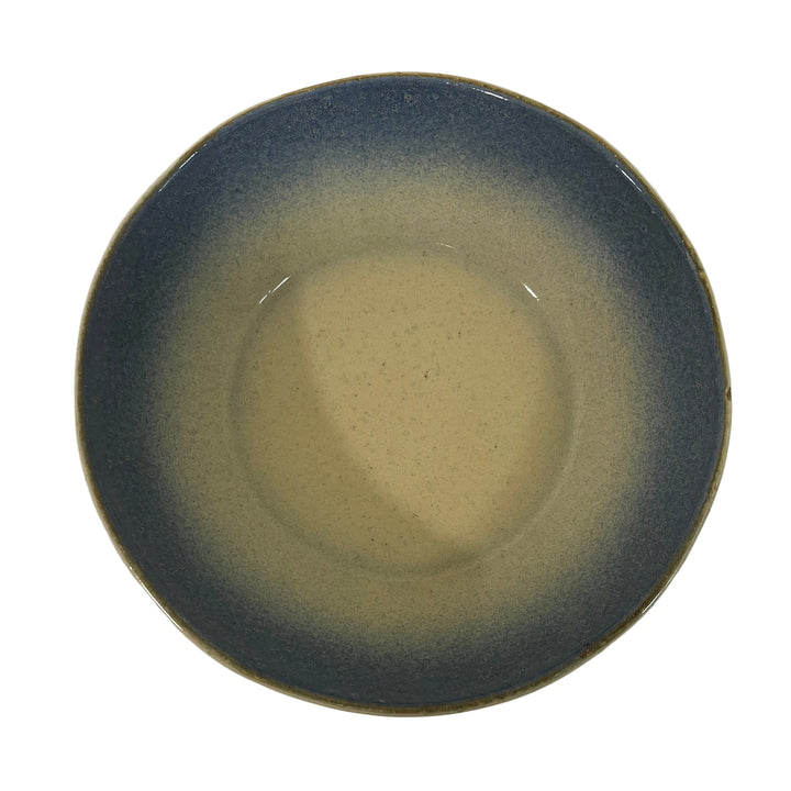 Set of 4 Large Shallow Bowls Blue Ivory