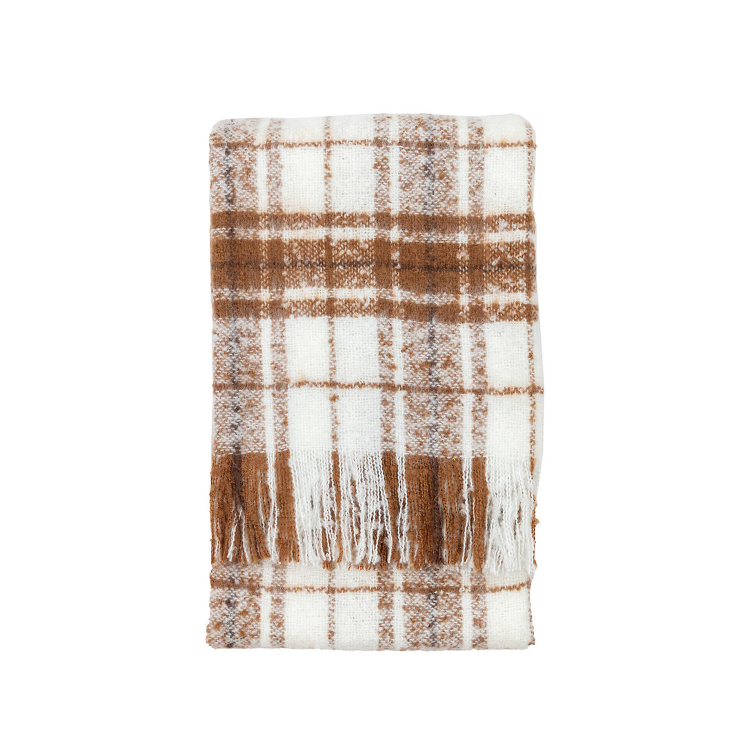 Check Faux Mohair Throw in Tan