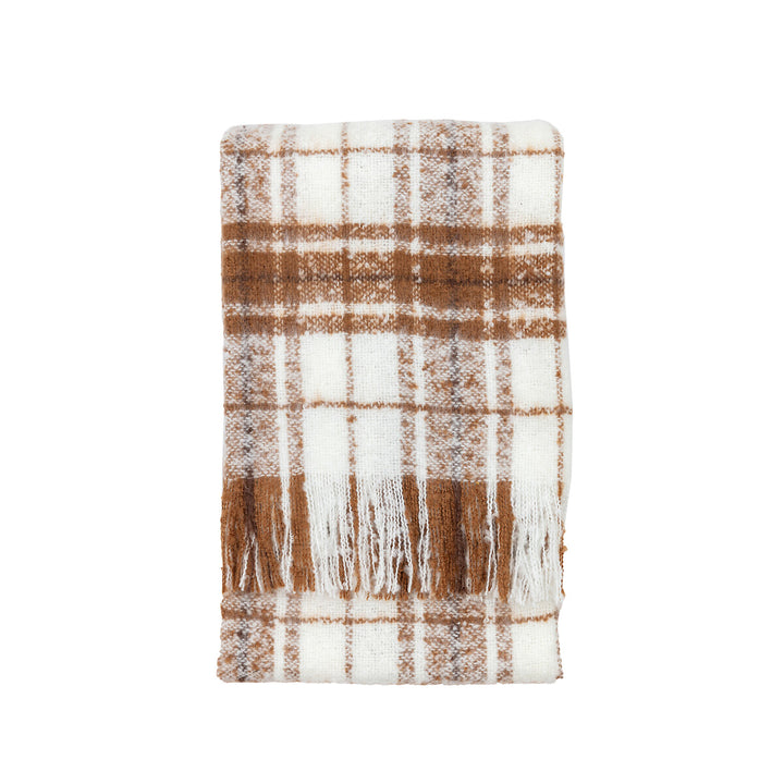 Check Faux Mohair Throw in Tan