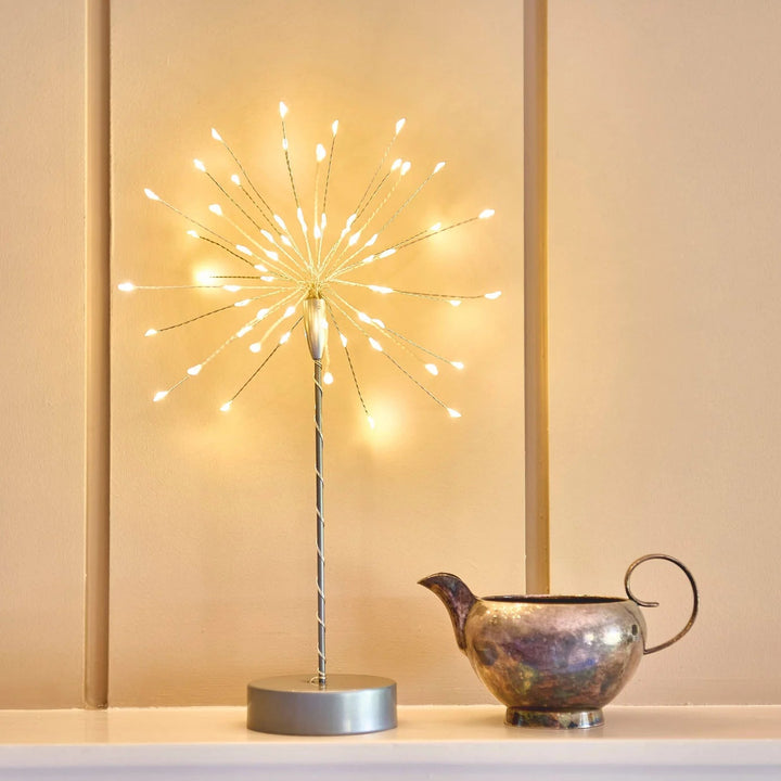 Mini Table Starburst LED Light in Silver 28cm