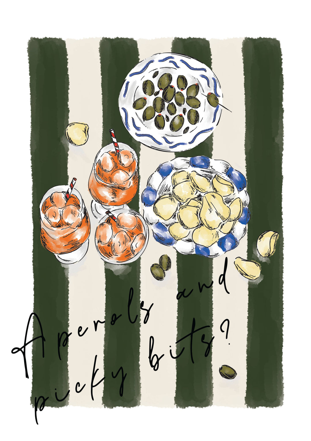 Drinks And Picky Bits Print by Mash Design