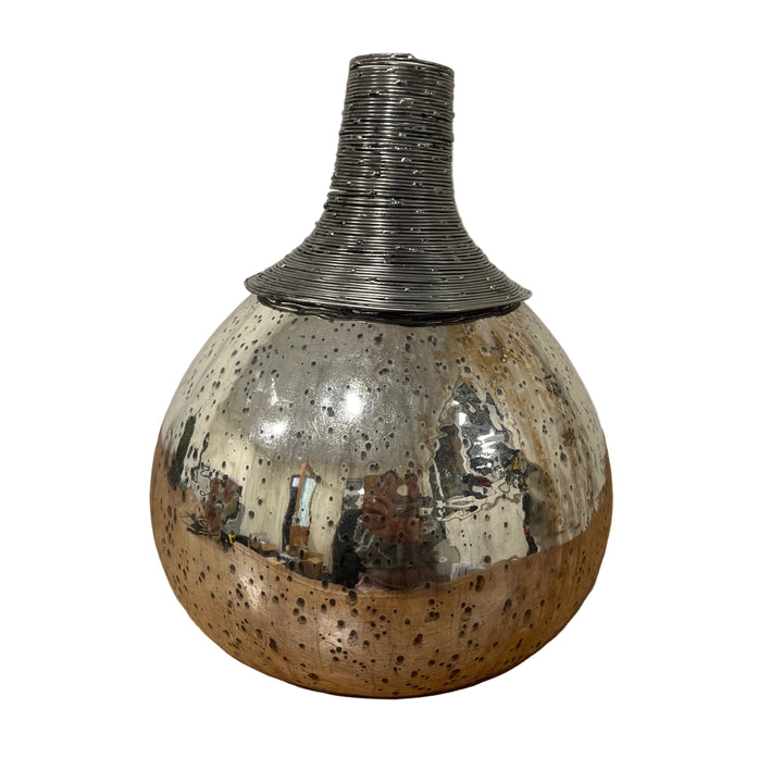 Small Metal Work Glass Vase