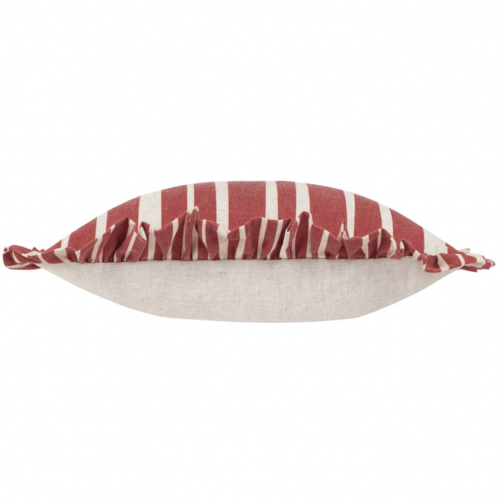 Carmon Stripe Ruffle Cushion in Linen/Red