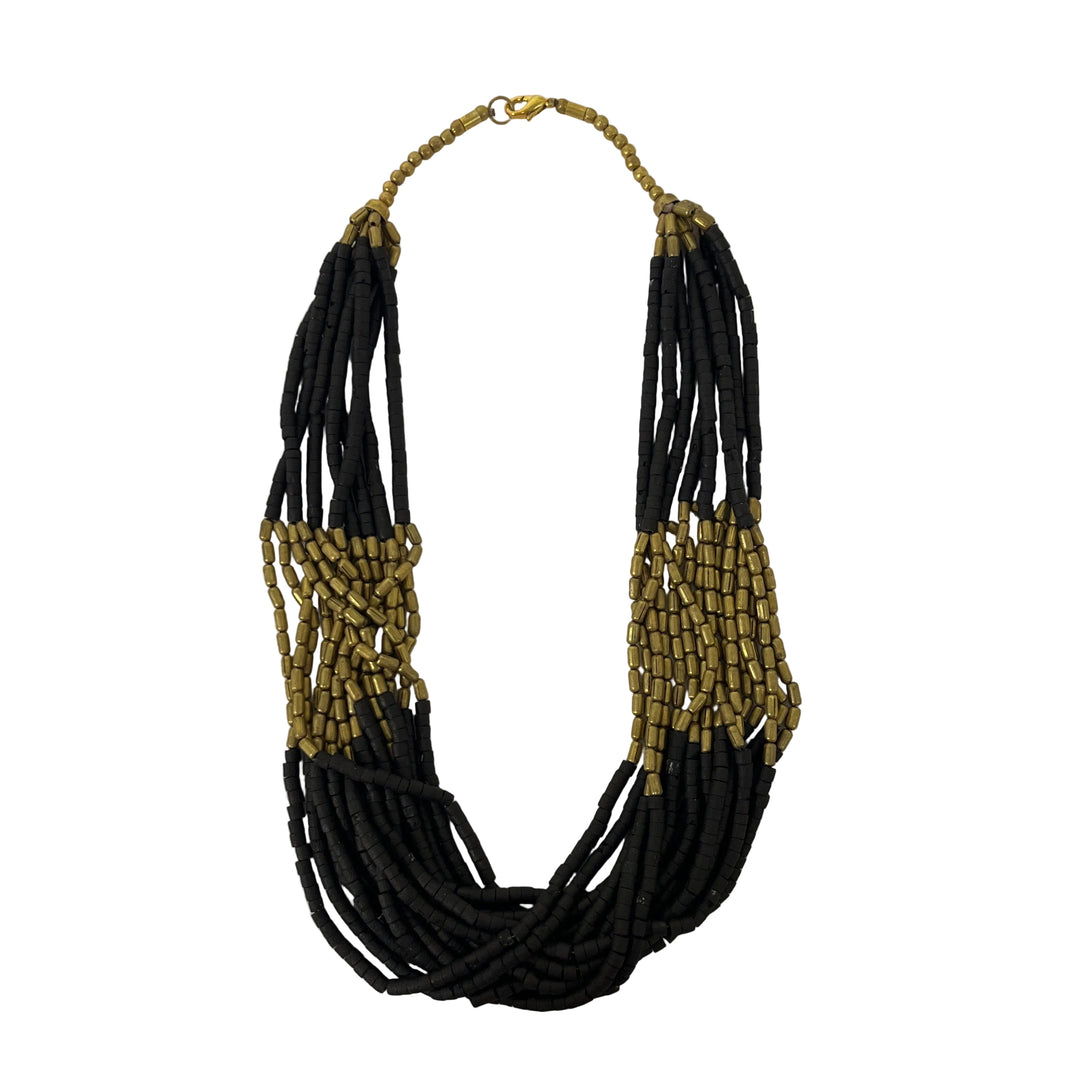 Handmade Metal & Bead Necklace Black/Gold