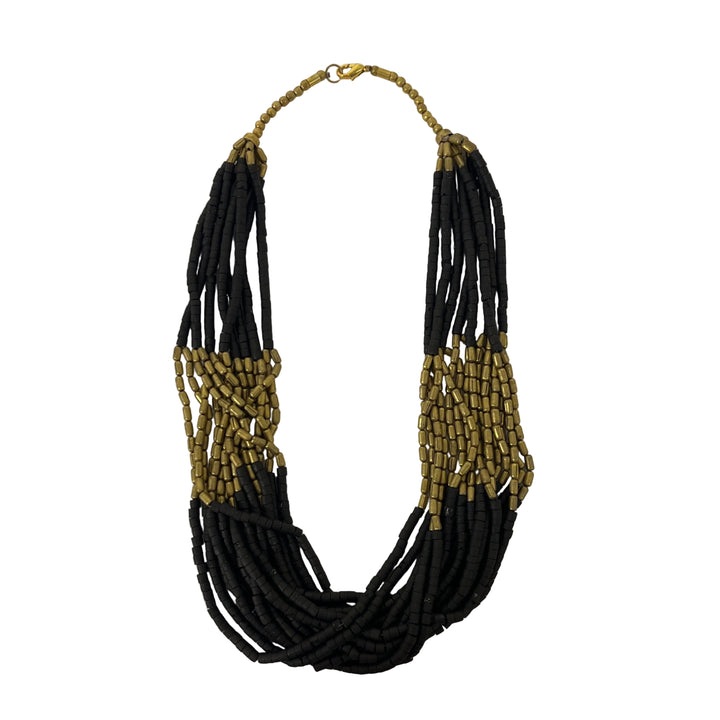 Handmade Metal & Bead Necklace Black/Gold