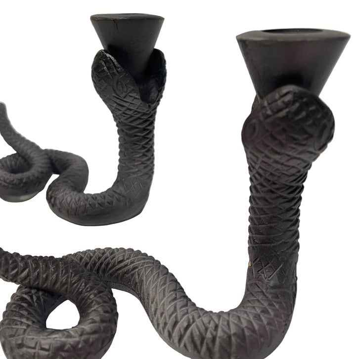 Set of 2 Snake Grey Metal Candle Sticks