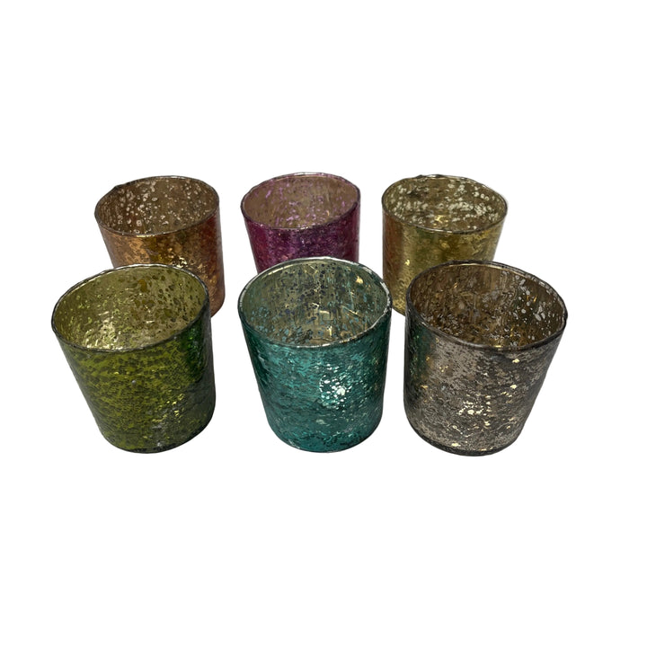 Set Of Six Cracked Glass Tea Light Holders
