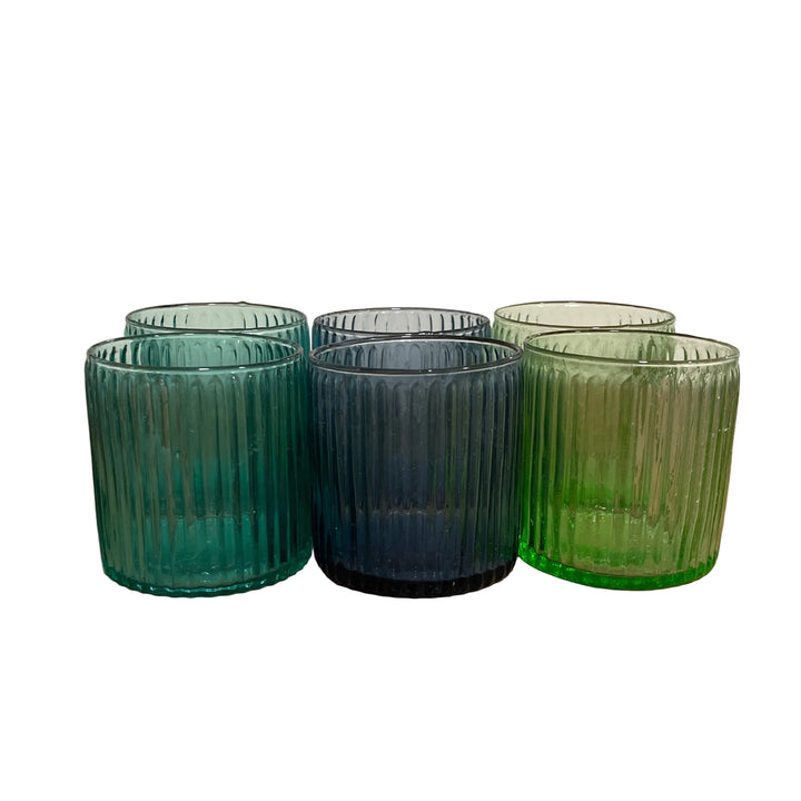 Set of 6 Tumbler Ribbed Glasses Assorted