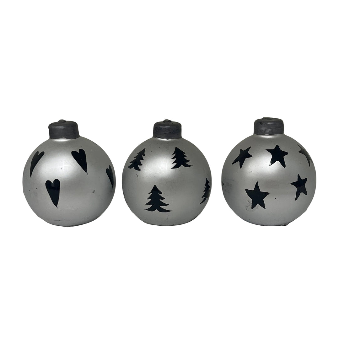 Set of 3 Small Bauble Candles Silver