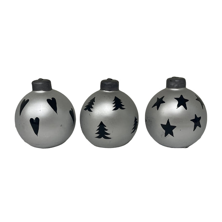 Set of 3 Small Bauble Candles Silver