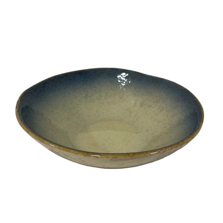 Set of 4 Small Shallow Bowls Blue Ivory