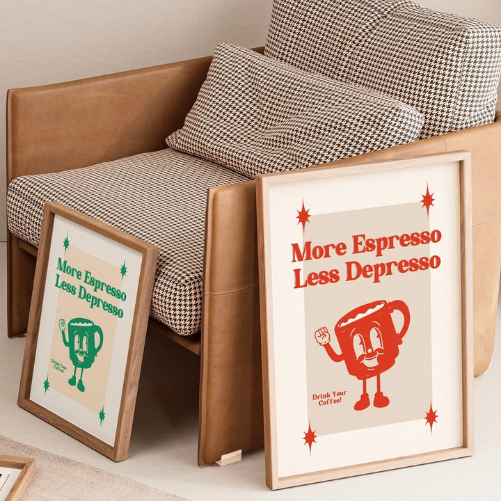 More Espresso Less Depresso Retro Print Green