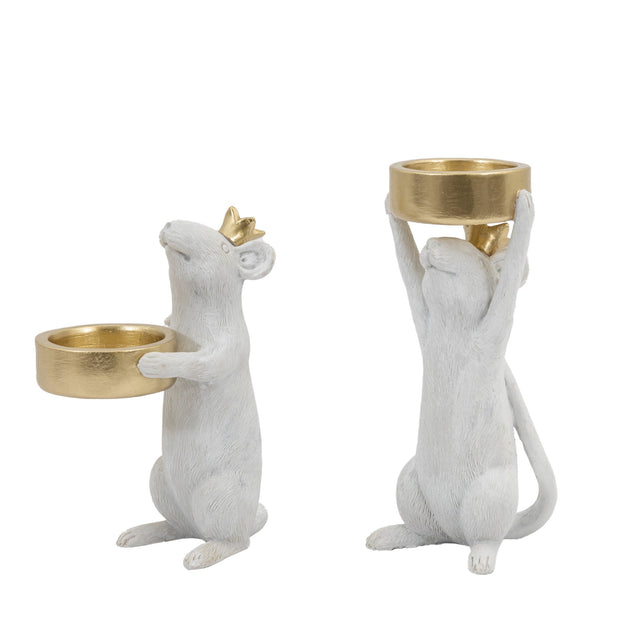 Set Of Two King Mice Tealight Holders