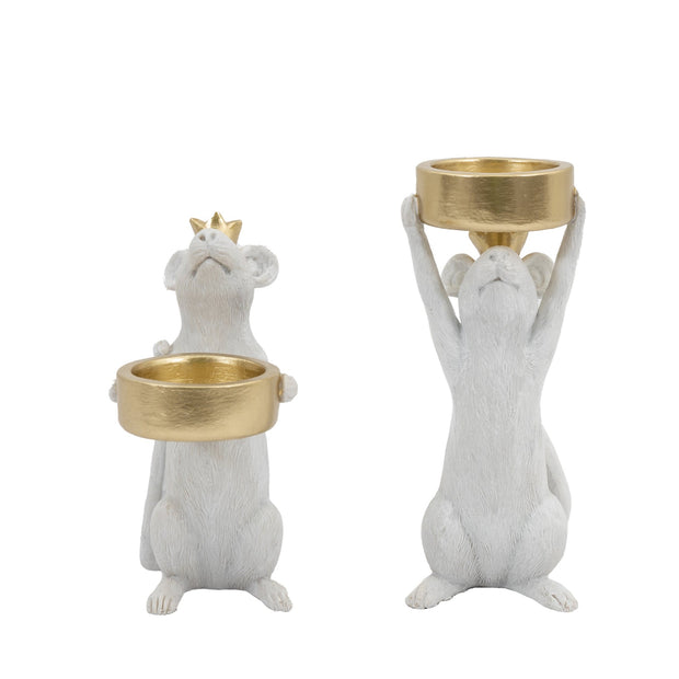 Set Of Two King Mice Tealight Holders