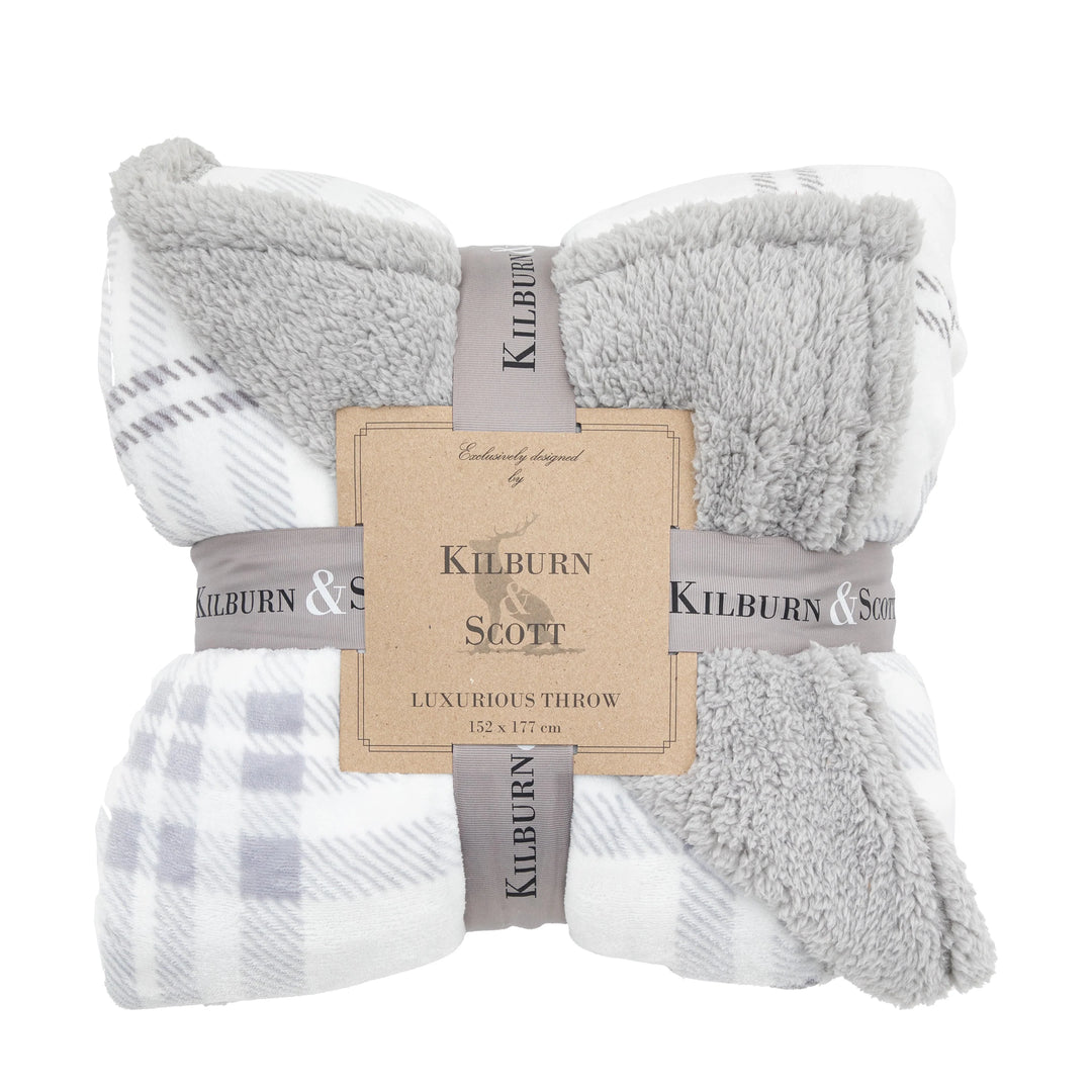 Tartan Sherpa Throw in Grey