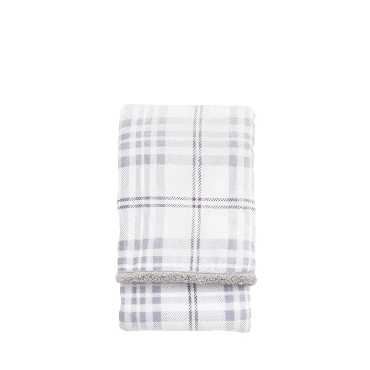 Tartan Sherpa Throw in Grey