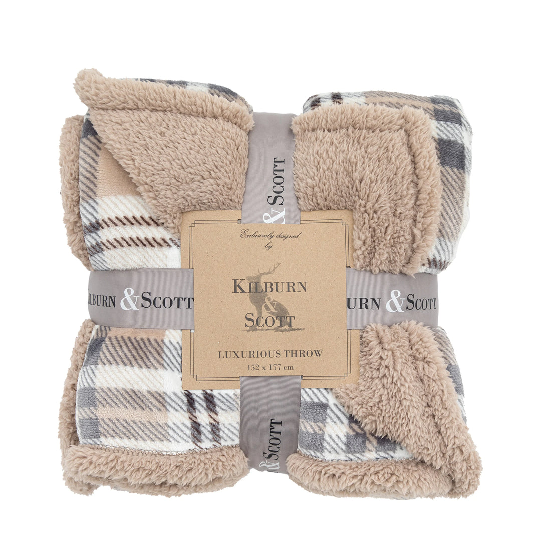 Tartan Sherpa Throw in Natural