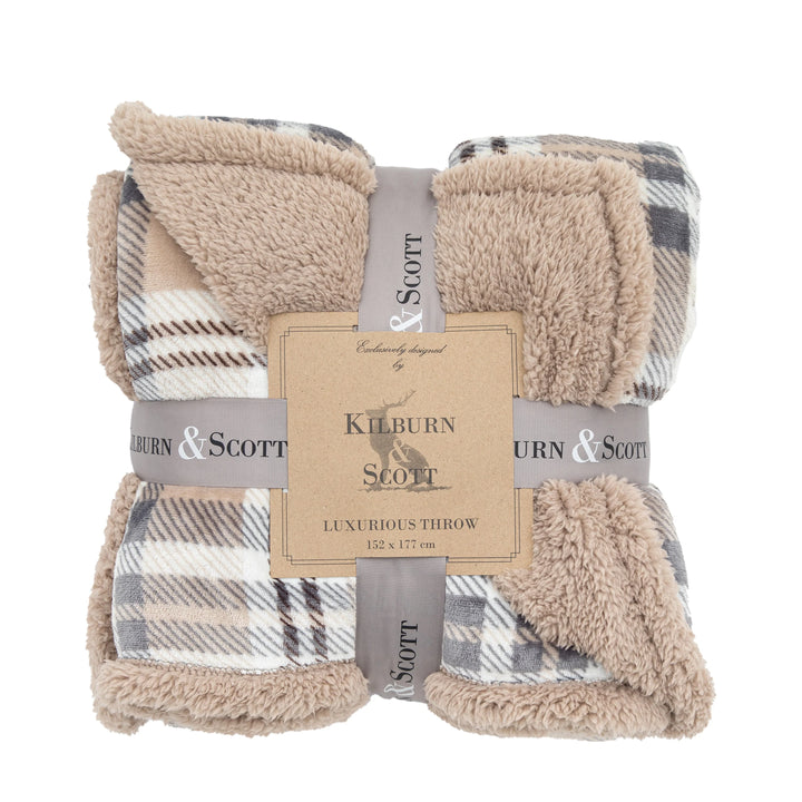 Tartan Sherpa Throw in Natural