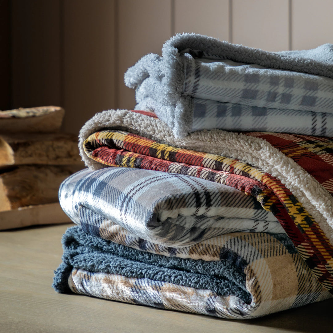 Tartan Sherpa Throw in Natural