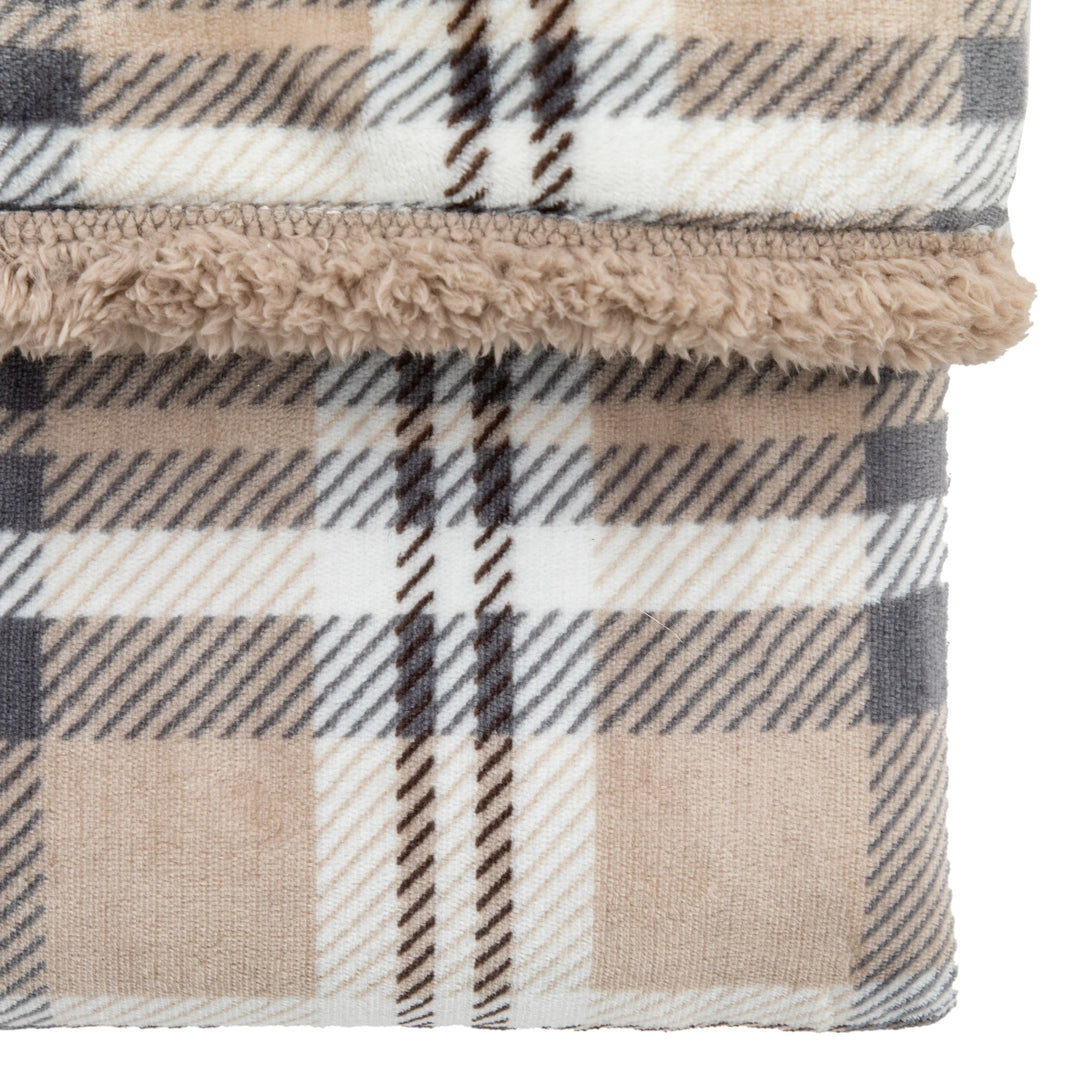 Tartan Sherpa Throw in Natural