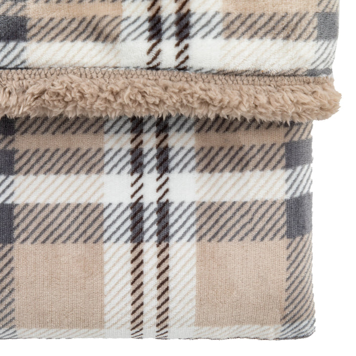 Tartan Sherpa Throw in Natural