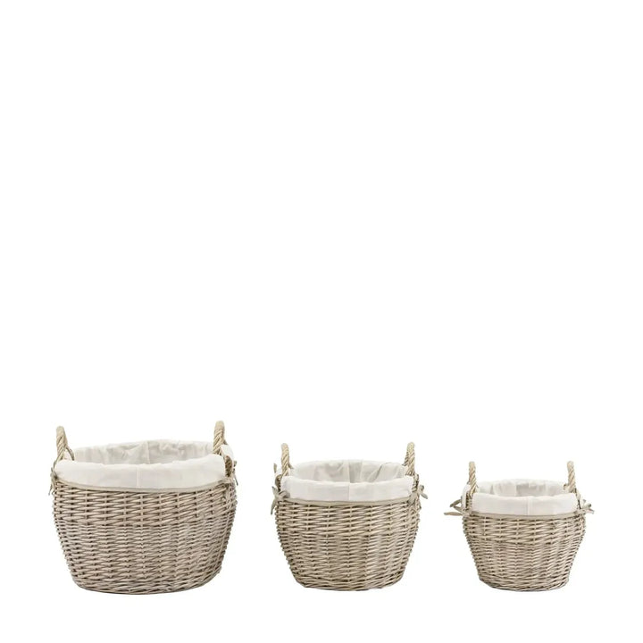 Aro Round Lined Baskets Natural Set of 3