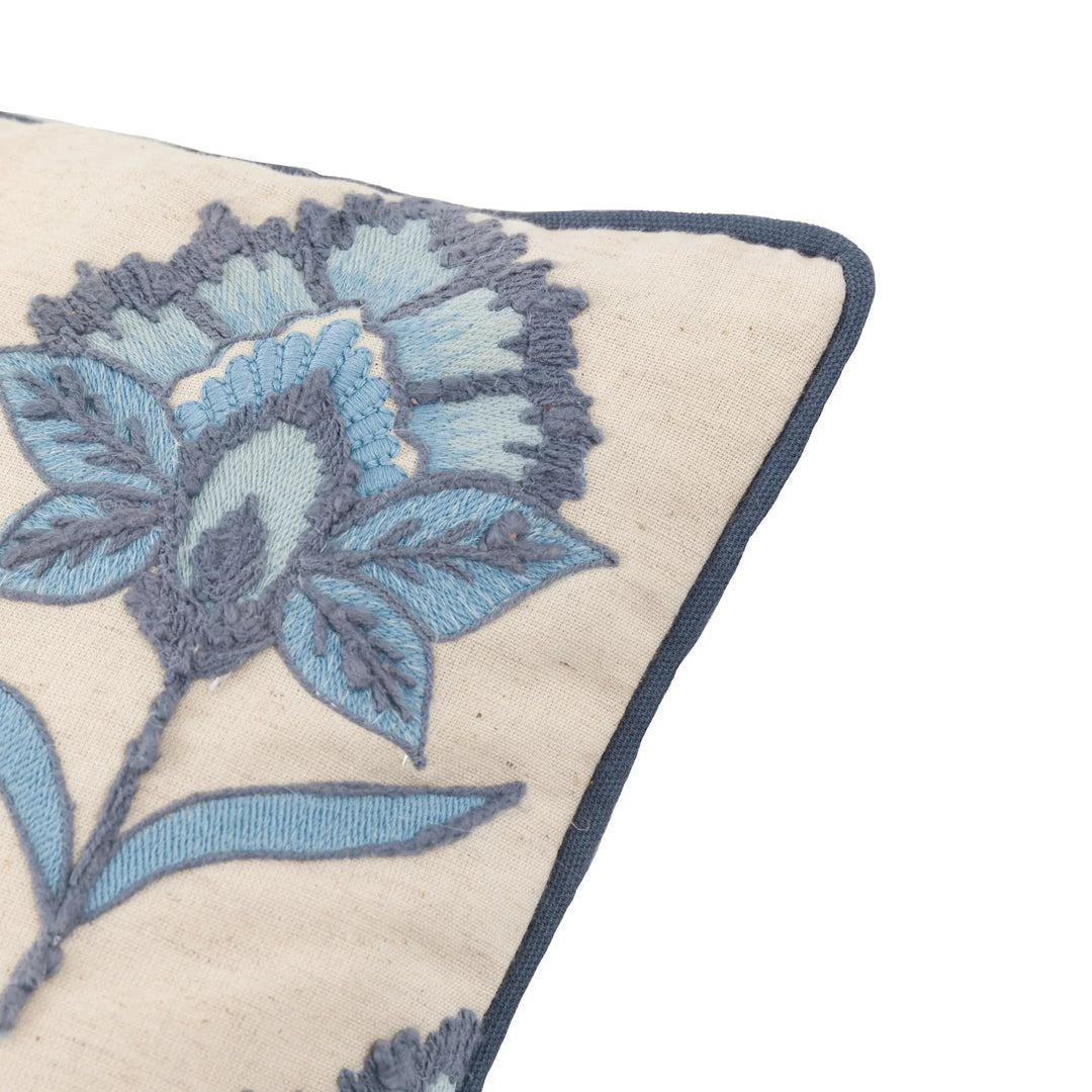 Fleur Embroidered Cushion in Ink Blue
