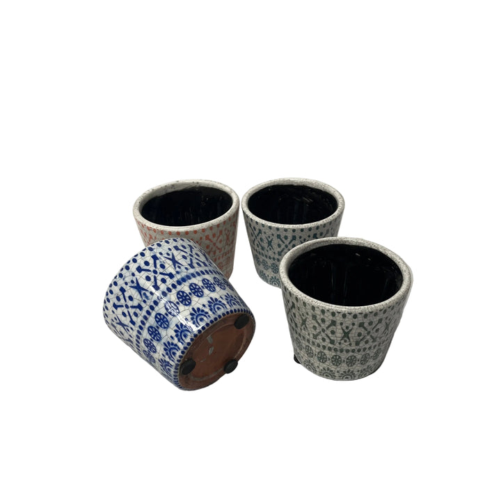 Set Of 4 Ceramic Plant Pots Multicoloured