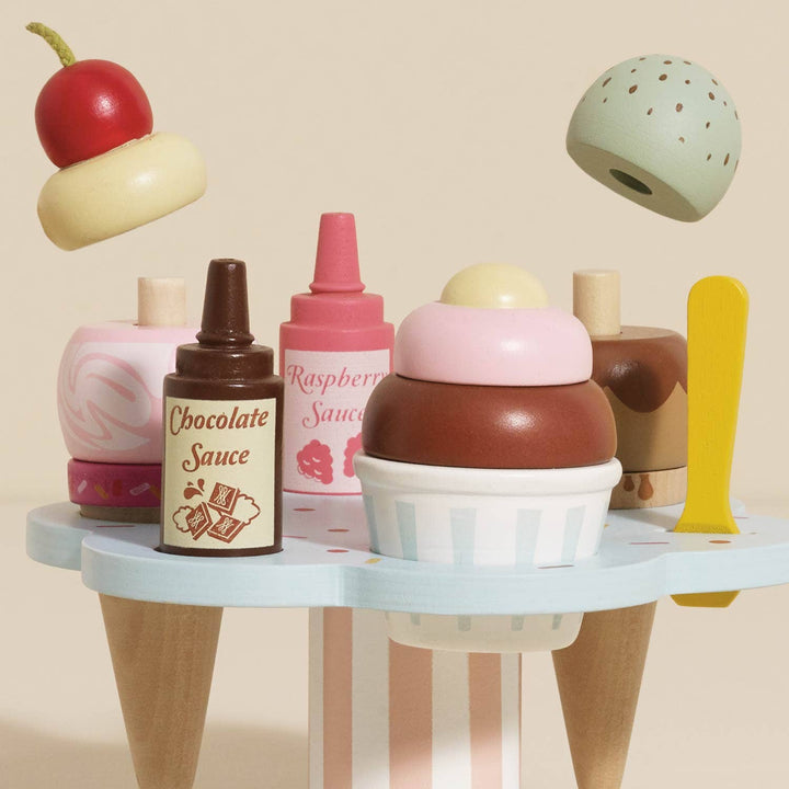 Wooden Ice Cream Stand & Toppings Play Set
