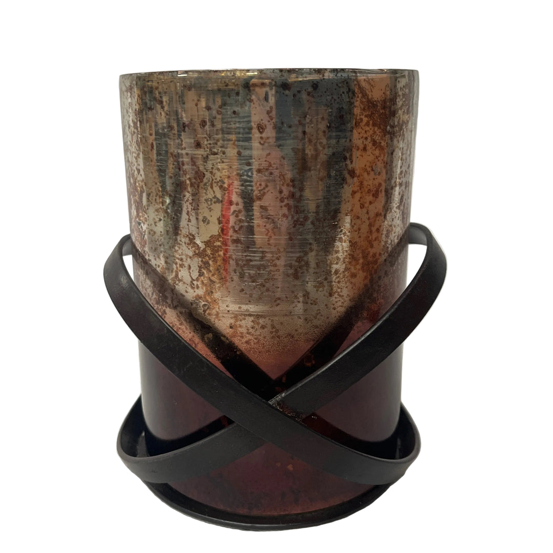 Rustic Metal & Glass Pillar Candle