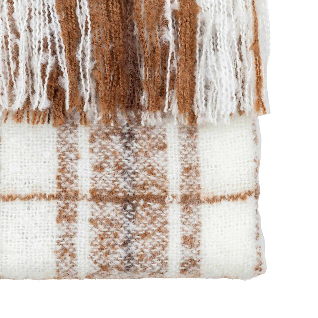Check Faux Mohair Throw in Tan