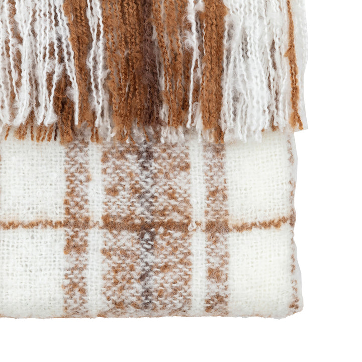 Check Faux Mohair Throw in Tan