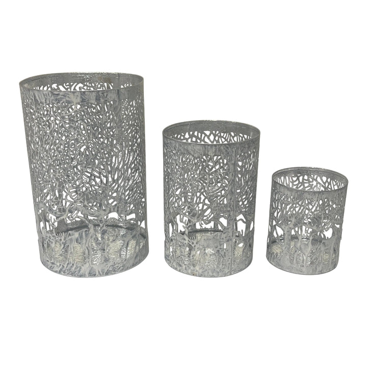 Set of 3 Deer Scenes Votives Silver