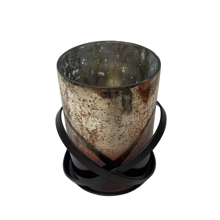 Rustic Metal & Glass Pillar Candle
